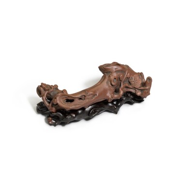 View full screen - View 1 of Lot 35. A very rare Yixing brushrest, Qing dynasty, Kangxi period | 清康熙 宜興梅枝形筆擱 《陳次偉》款.
