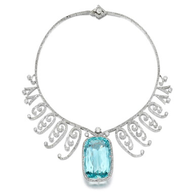 View full screen - View 1 of Lot 46. Diamond and aquamarine necklace, early 20th century and later.