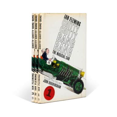 View full screen - View 1 of Lot 139. Ian Fleming | Chitty-Chitty-Bang-Bang, 1964-5, first edition, 3 volumes, artist's presentation copy.