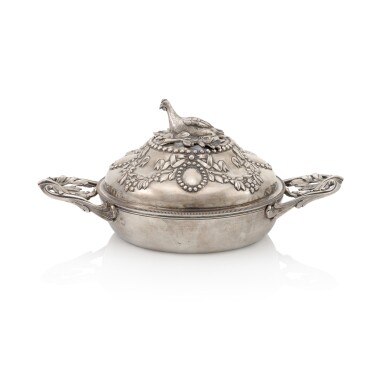 View full screen - View 1 of Lot 297. An Italian silver ecuelle, cover and stand, maker’s mark of Enrico Giovanni Fino, assay’s maker Barolomeo Bernardi, Turin, circa 1785.