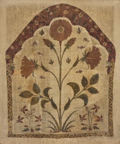 View full screen - View 1 of Lot 139. A painted cotton qanat (tent panel) fragment, north India, possibly Jaipur, 18th century.