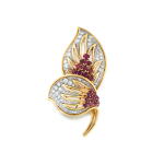 Deux broches diamants, rubis et or