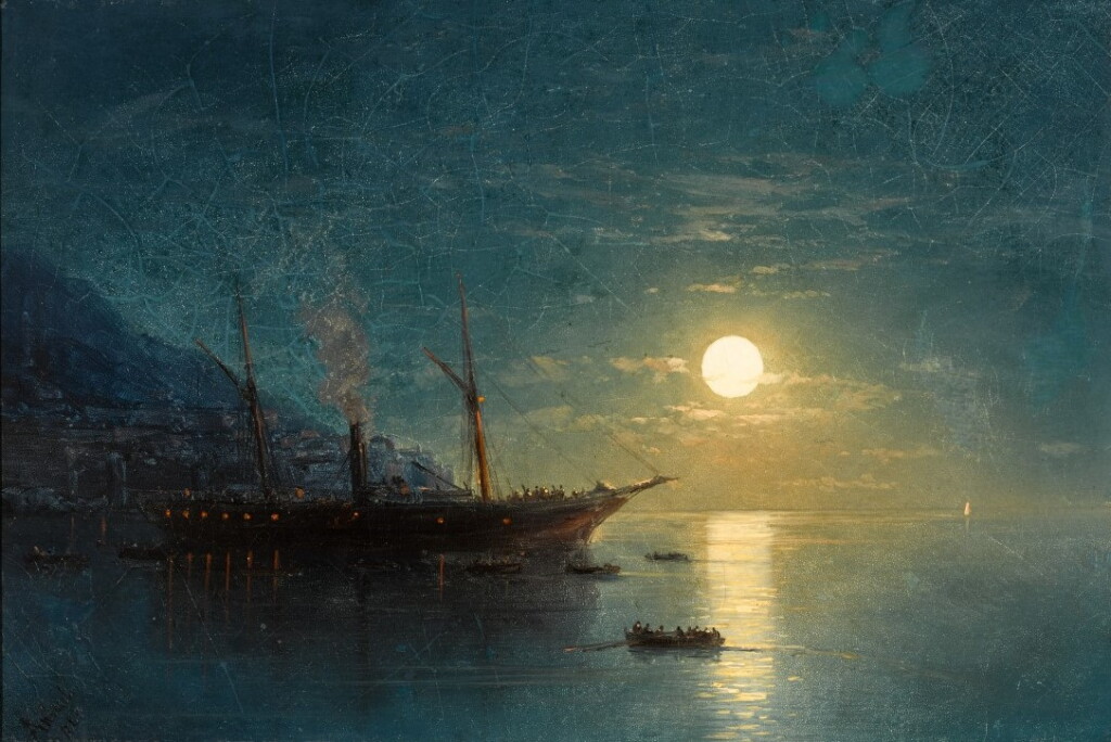 View full screen - View 1 of Lot 21. Steamboat on a Moonlit Night.