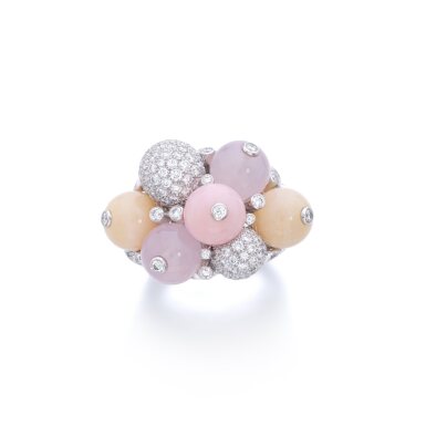 View full screen - View 1 of Lot 968. Opal, quartz and diamond ring.