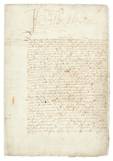 View full screen - View 1 of Lot 184. Queen Elizabeth I | Letter signed, to Lord North, ordering the supply of horses from Cambridgeshire, 1599.