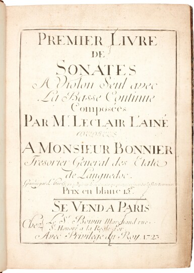 View full screen - View 1 of Lot 30. J.-M. Leclair. Sonatas for violin, books 1-3, 1738 to after 1743.