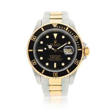 View full screen - View 1 of Lot 1056. ROLEX | REFERENCE 16613 SUBMARINER A STAINLESS STEEL AND YELLOW GOLD AUTOMATIC WRISTWATCH WITH DATE AND BRACELET, CIRCA 1991.