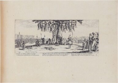 View full screen - View 1 of Lot 93. Les misères et les malheurs de la guerre... 1633. Suite complète, en deuxième état. Exemplaire Beraldi..
