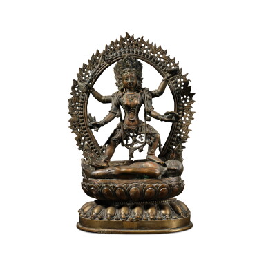 View full screen - View 1 of Lot 121. A bronze figure of Durga, Nepal, 20th century | 尼泊爾 二十世紀 銅杜尔迦立像.
