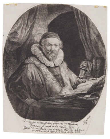 View full screen - View 1 of Lot 87. Jan Uytenbogaert, Preacher of the Remonstrants (B., Holl. 279; New Holl. 153; H. 128).