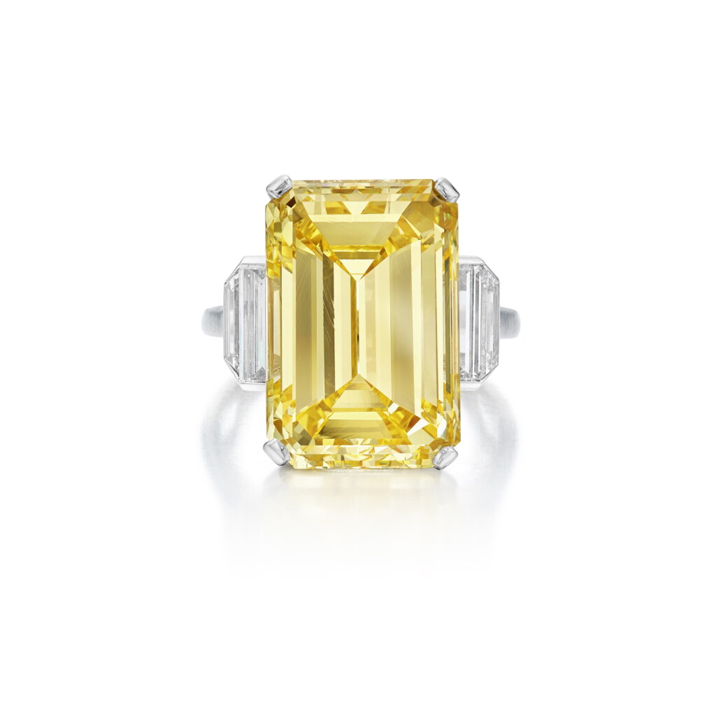View full screen - View 1 of Lot 126. Fancy Intense Yellow Diamond and Diamond Ring.