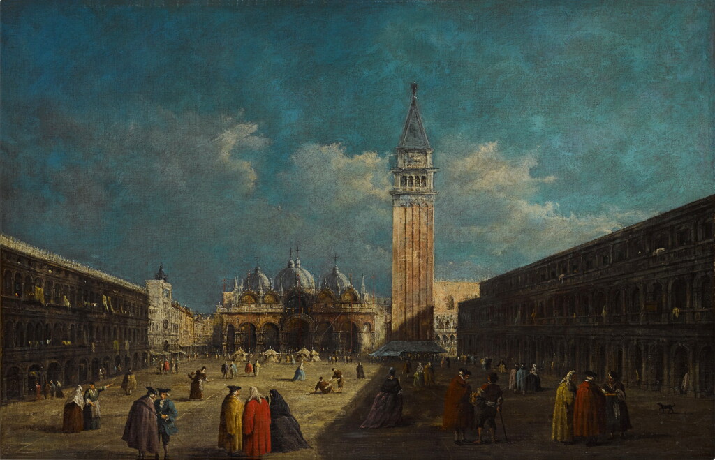 View full screen - View 1 of Lot 42. Piazza San Marco and the Campanile with townspeople.