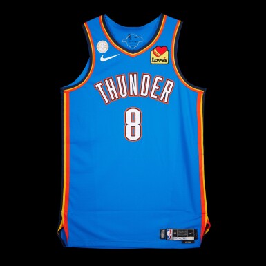 View full screen - View 1 of Lot 20. Jalen Williams Oklahoma City Thunder 2025-2026 NBA Tip-Off Game Issued Icon Edition Jersey | Special Edition 'All-NBA Third Team' Trophy Patch | Ring Night | 2024-25 Championship Patch.