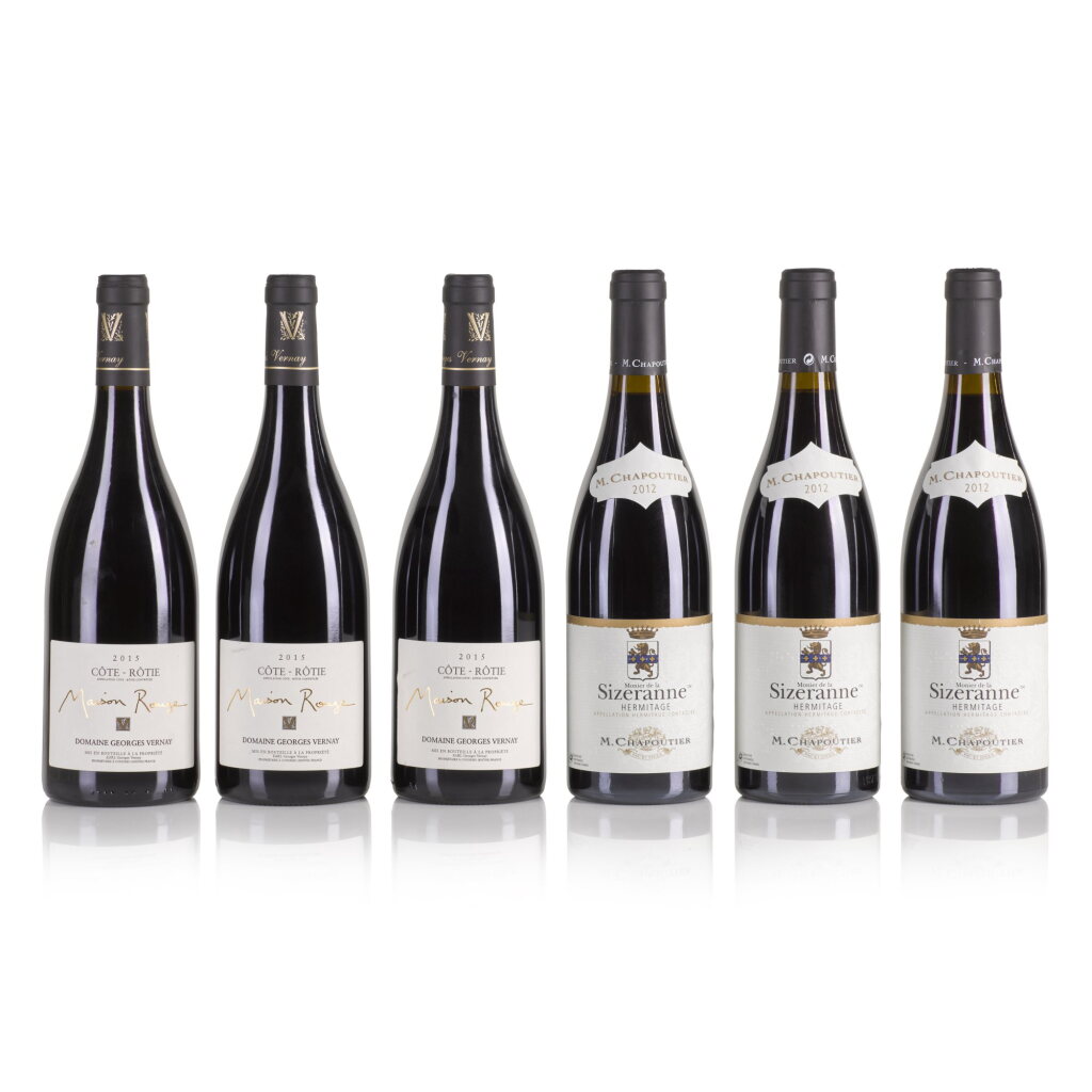 View full screen - View 1 of Lot 636. Hermitage from Chapoutier 2012 and Côte Rôtie from Georges Vernay 2015 (6 BT).