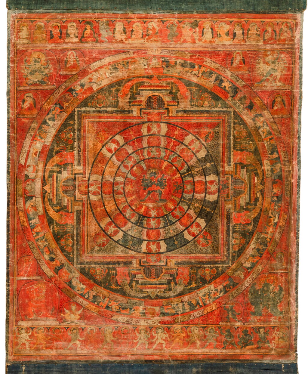 View full screen - View 1 of Lot 34. A thangka depicting a Chakrasamvara mandala, Tibet, 15th century | 十五世紀 藏傳勝樂金剛曼陀羅唐卡 設色布本.