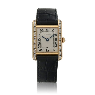 View full screen - View 1 of Lot 15. Tank Yellow gold and diamond-set wristwatch Circa 1993.