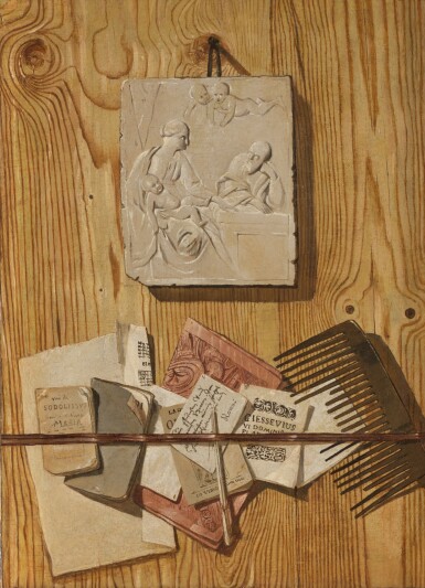 View full screen - View 1 of Lot 124. A trompe l'œil with relief books and letters.