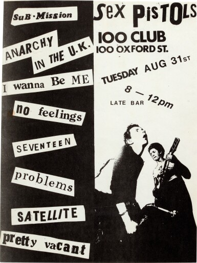 View full screen - View 1 of Lot 9. Jamie Reid | Sex Pistols at the 100 Club, 31 August 1976.