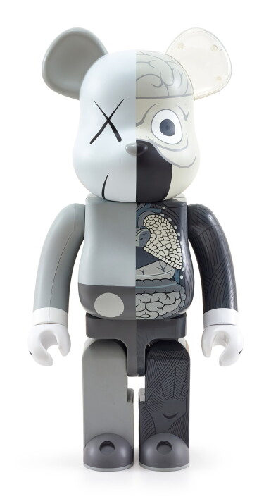 View full screen - View 1 of Lot 1100. KAWS | 1000% DISSECTED COMPANION BE@RBRICK (GREY) 1000% 切開同伴 BE@RBRICK(灰).
