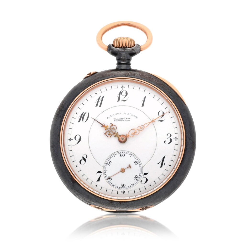View full screen - View 1 of Lot 208. A gun metal open-faced keyless lever watch with gun metal chain Circa 1916, no. 47783.