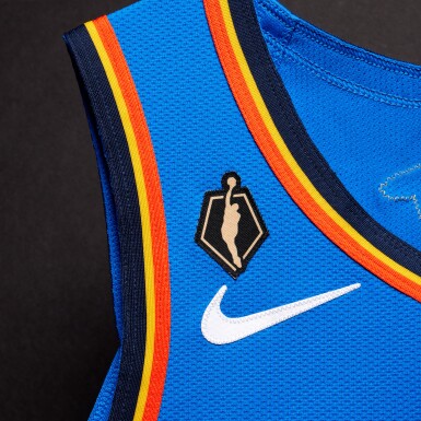 View full screen - View 1 of Lot 1. Shai Gilgeous-Alexander Oklahoma City Thunder 2025-2026 NBA Tip-Off Game Worn Icon Edition Jersey | Special Edition 'Most Valuable Player' Trophy Patch | Ring Night | 2024-25 Championship Patch .
