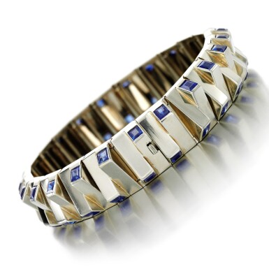View full screen - View 1 of Lot 7. Sapphire bracelet, circa 1938.