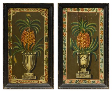View full screen - View 1 of Lot 314. A Pair of Decorative Pineapple Painted Panels, 19th Century.