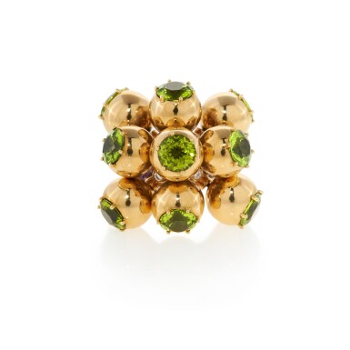 View full screen - View 1 of Lot 68. Peridot, amethyst and diamond ring.