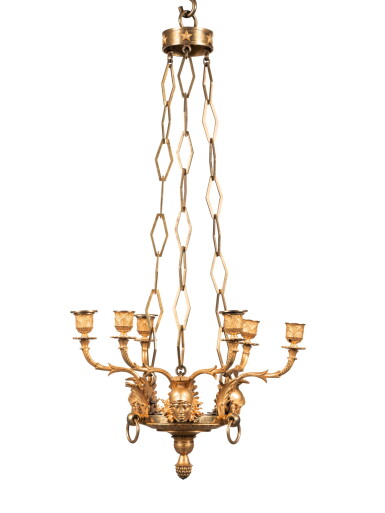 View full screen - View 1 of Lot 94. A gilt bronze chandelier, French Empire, circa 1800 | Lustre en bronze doré, début Empire, vers 1800.