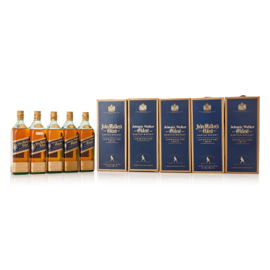 View full screen - View 1 of Lot 9725. Johnnie Walker Oldest Blue Label 43.0 abv NV (5 BT75).