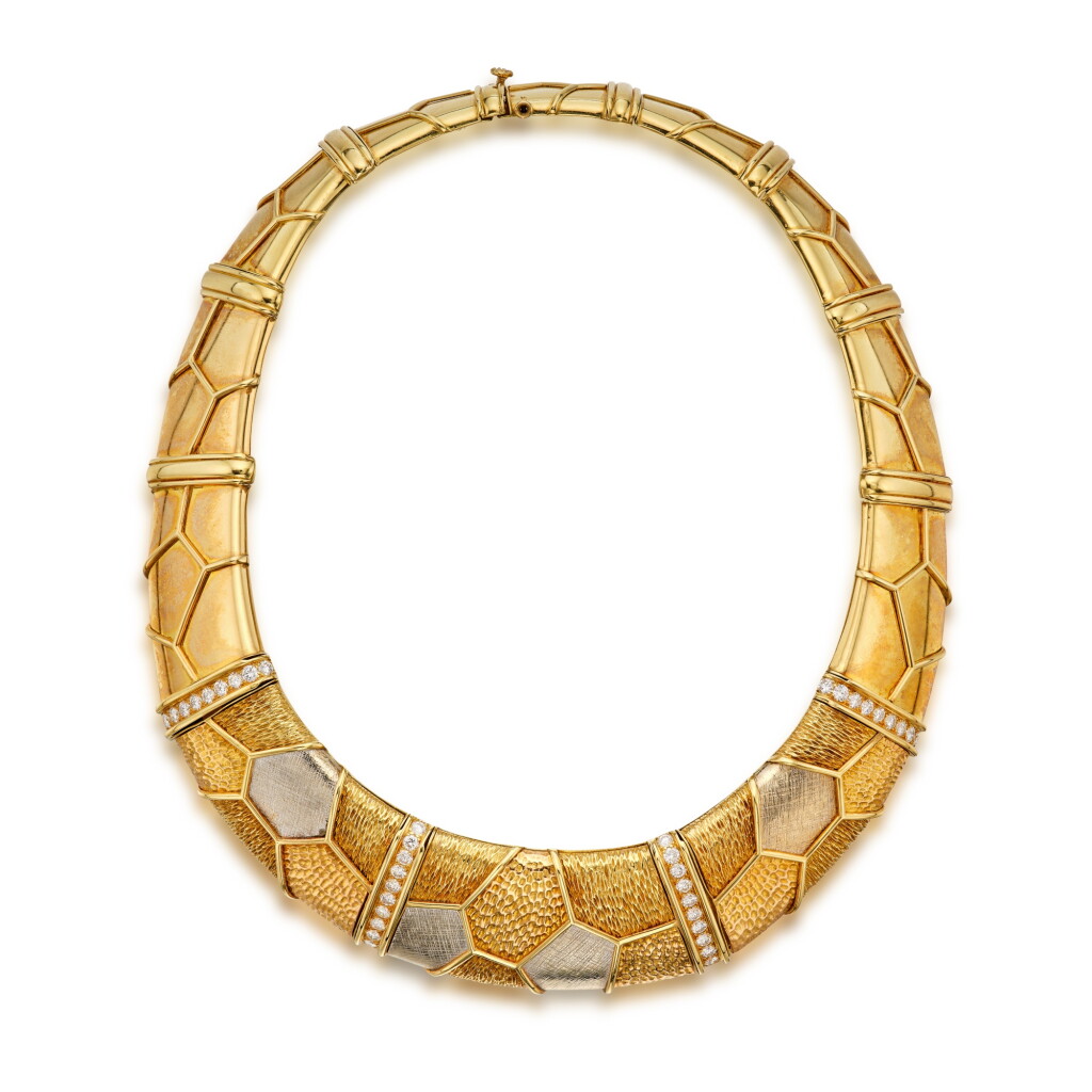 View full screen - View 1 of Lot 430. Three-Color Gold and Diamond Necklace.