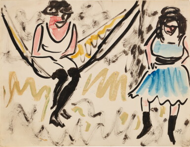 View full screen - View 1 of Lot 65. Zwei Mädchen in der Hängematte (Two girls in the hammock) .