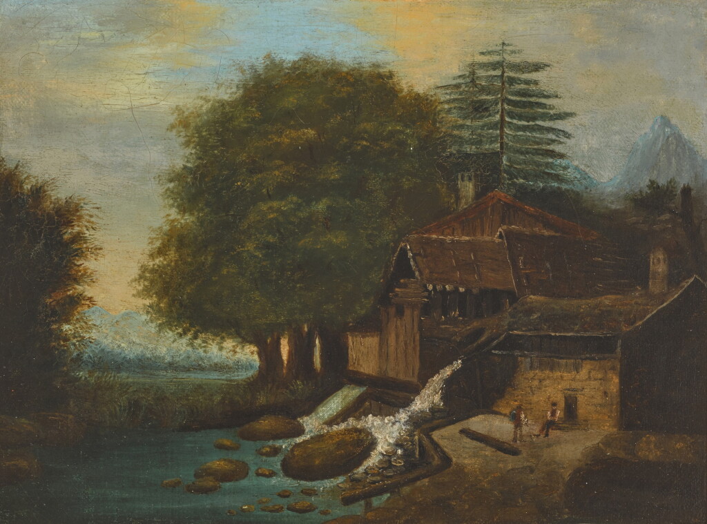 View full screen - View 1 of Lot 425. Paysage avec moulin.