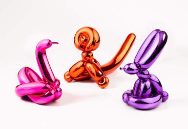 View full screen - View 1 of Lot 88. Balloon Animals II (Violet Rabbit, Orange Monkey, Magenta Swan).