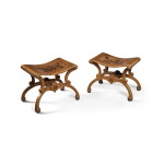 A Pair of George II Grained and Grisaille-Painted Curule-Form Stools, Circa 1760