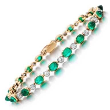 View full screen - View 1 of Lot 11. Emerald and diamond bracelet, early 20th century.