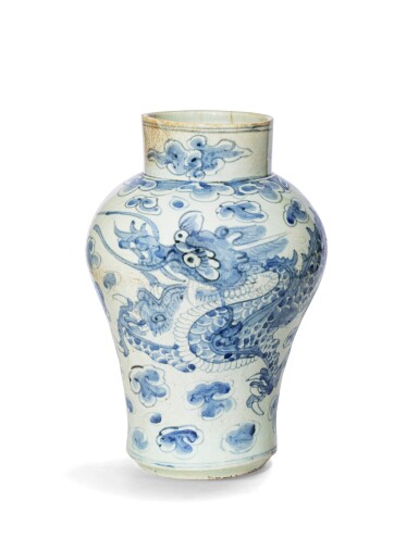 View full screen - View 1 of Lot 234. A blue and white 'dragon' vase Korea, Joseon dynasty, 19th or 20th century | 朝鮮王朝 十九至二十世紀 青花雲龍紋罐.
