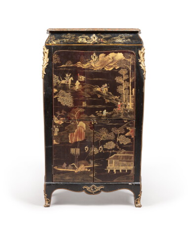 View full screen - View 1 of Lot 42. A Chinese lacquer and Parisian varnish secretaire, Louis XV, mid 18th century | Secrétaire à abattant en laque de Chine et vernis parisien, d'époque Louis XV, milieu XVIIIeme siècle.
