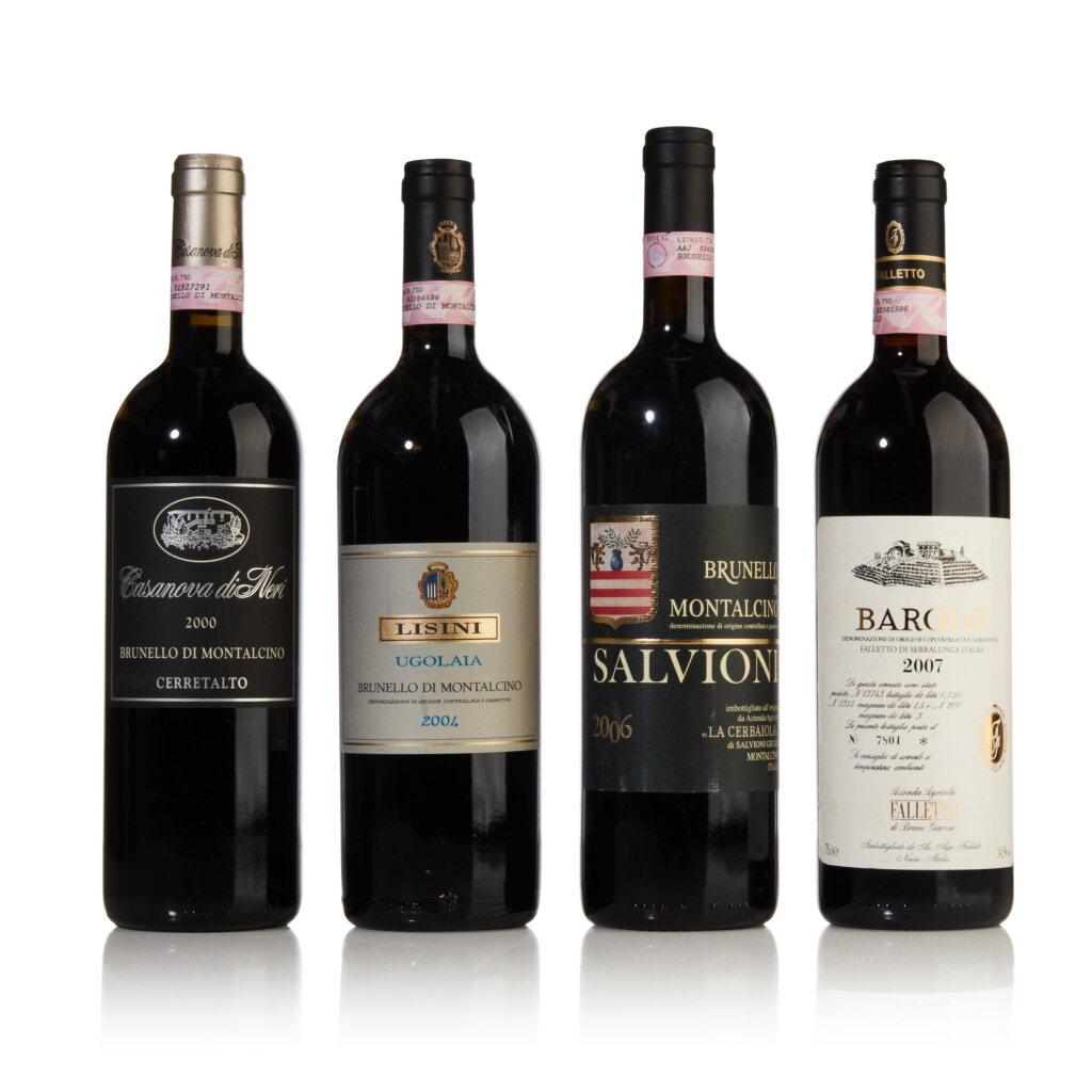 View full screen - View 1 of Lot 545. Mixed Case of Brunello di Montalcino and Barolo by Lisini, Casanova Di Neri, Giulio Salvioni, Bruno Giacosa (4 BT).
