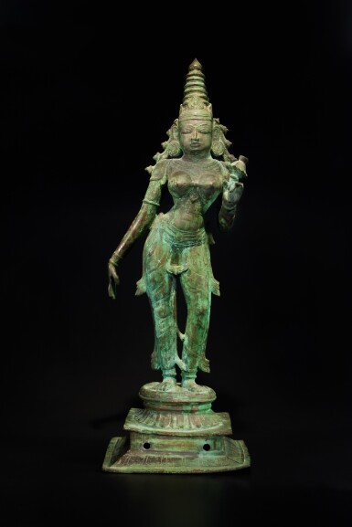 View full screen - View 1 of Lot 160. A copper alloy figure of Parvati, South India, Vijayanagara period, 16th / 17th century.