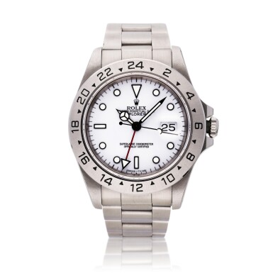 View full screen - View 1 of Lot 240. Reference 16570 Explorer II 'Polar' | A stainless steel dual time zone wristwatch with date, 24-hour indication and bracelet, Circa 1999.