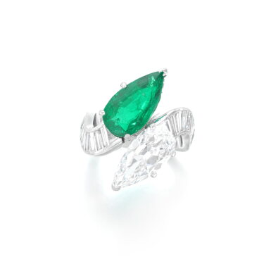 View full screen - View 1 of Lot 731. Emerald and diamond ring.