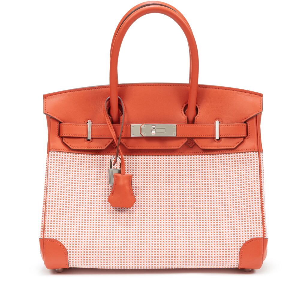 View full screen - View 1 of Lot 663. Brique, Mauve, Terre Battue Swift and Ecru Toile H Birkin 30 Palladium Hardware, 2022.