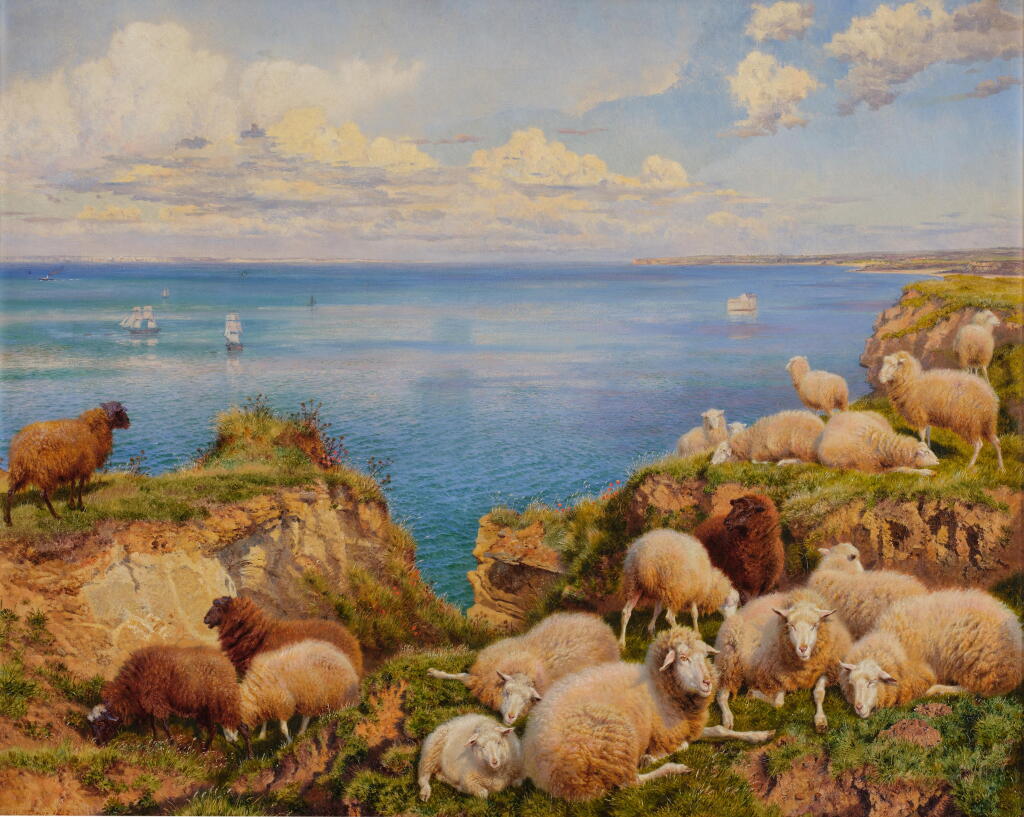 View full screen - View 1 of Lot 126. Picardy Sheep Before Shearing on the Cliff, Ambleteuse Bay.