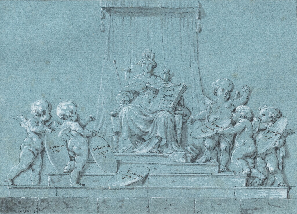 View full screen - View 1 of Lot 833. The Goddess of a City Enthroned as 'Jus Gentium,' revered by representations of France, Austria, Spain and Prussia.