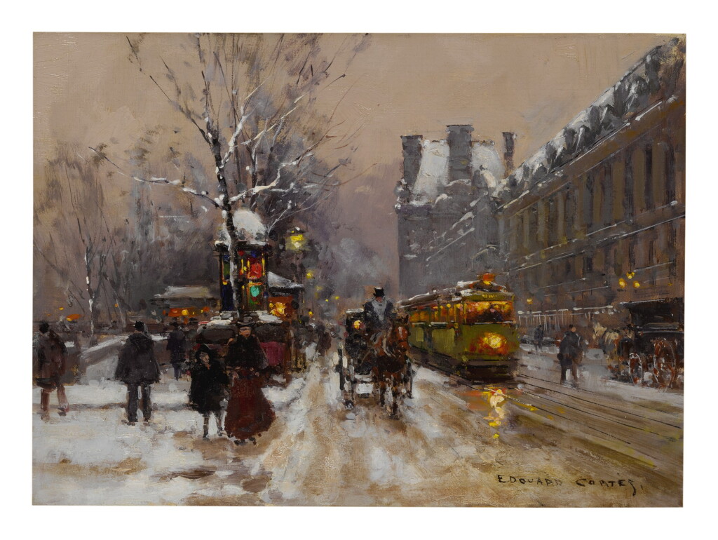 View full screen - View 1 of Lot 26. EDOUARD CORTÈS | QUAI DU LOUVRE SOUS LA NEIGE .