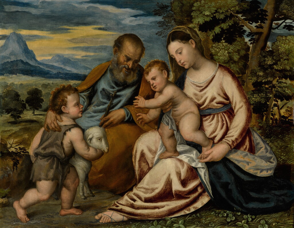 View full screen - View 1 of Lot 157. POLIDORO DE RENZI, CALLED POLIDORO DA LANCIANO | HOLY FAMILY WITH SAINT JOHN THE BAPTIST IN A LANDSCAPE.