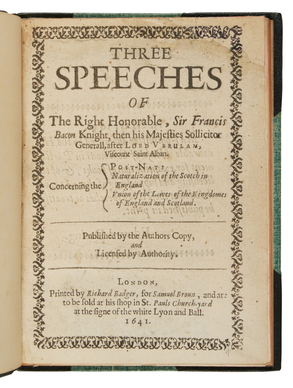View full screen - View 1 of Lot 6. Bacon, Francis | A pair of works by the English philosopher and statesman.
