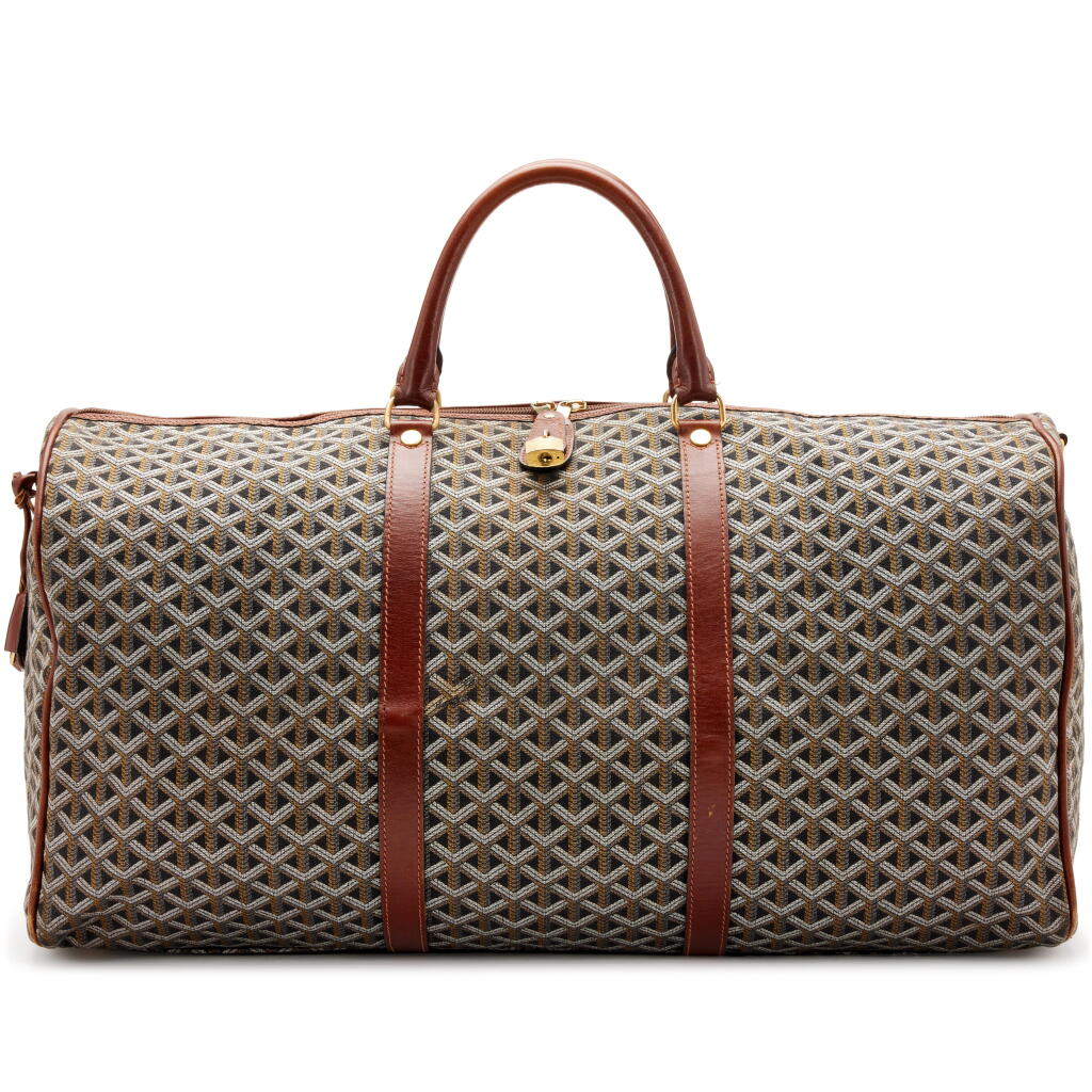 View full screen - View 1 of Lot 165. Black and Grey Jacquard Goyardine Canvas Duffle Bag Gold Hardware, 1970s-1980s.