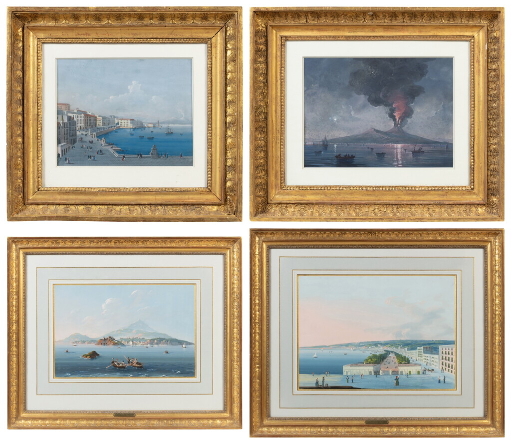 View full screen - View 1 of Lot 648. Views of Naples: Isola di Procida; Villa Reale; Naples Harbour, Vesuvius behind; Vesuvius Erupting.